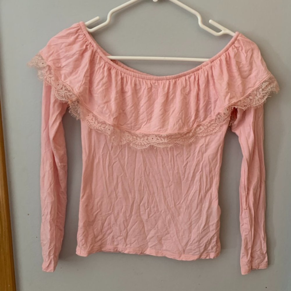 Light pink fitted off the shoulder long sleeve